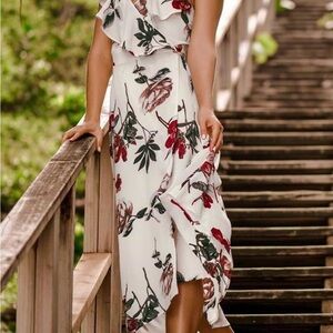 Cupshe Cream and Red Floral Dress